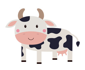 Cute cow standing icon. Cartoon kawaii funny baby character. Round face head with horns. Farm animal. Nursery decoration. Kids education. Flat design. White background. Isolated.
