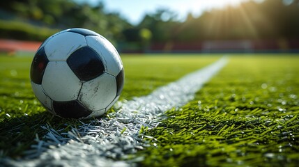 Soccer Ball on the Pitch: A Catchy Image for Adobe Stock Generative AI - obrazy, fototapety, plakaty