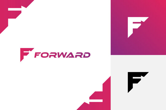 Letter F forward logotype identity brand logo design with arrow right graphic symbol