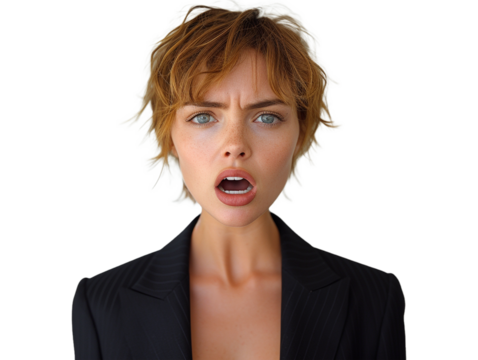 The portrait an angry woman, conveying her anger through her facial expression.