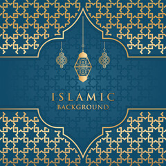 Islamic Ramadan Kareem Eid Mubarak Arabic Luxury Ornamental Background with Islamic Pattern and Decorative Ornament Frame