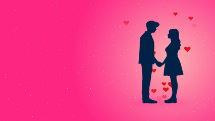 Silhouette of Couple holding hands with Hearts