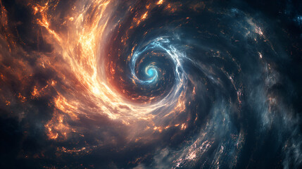 Galactic Marvel: Sci-Fi Black Hole Outburst within Nebula, Bright Colors, Swirling Shapes, Viewed from Distance