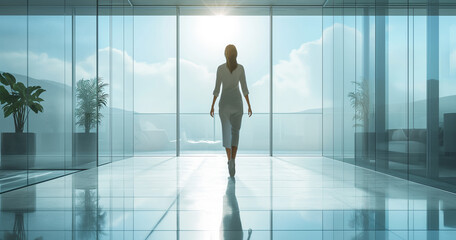 Fototapeta na wymiar Woman walking in a modern office