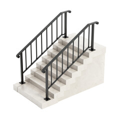 Staircase and railings isolated on transparent background. 3D illustration
