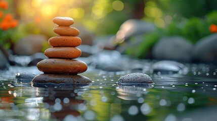 Rock Stacking in the Sun: A Serene and Zen-Inspired Moment Generative AI