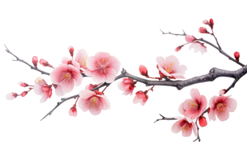 Pink Blossom Delight: Traditional Chinese Landscape-Inspired Floral Art with High-Key Lighting on Transparent Background - Perfect for Chinese New Year Celebrations