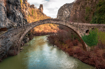 One arch historical stone bridge of Kokoris  situated on the Voidomatis river. 