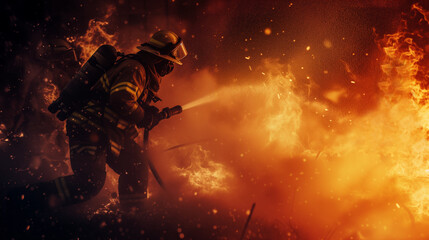 Against the Flames: Firefighter's Determination - obrazy, fototapety, plakaty
