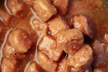 Wet pet food background top view photo