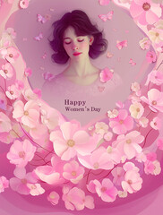 Women's Day greeting card with pink flowers