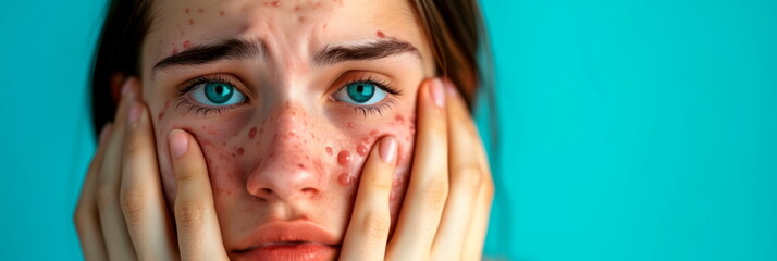 Woman with acne, caring for a sore face