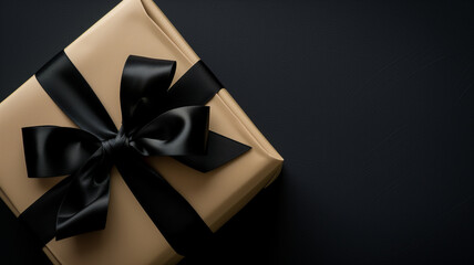 Luxury gift box with black bow on black background