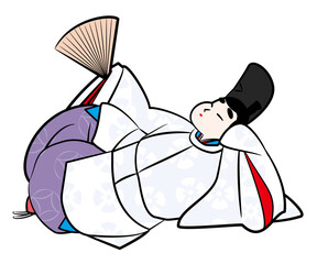 日本の貴族.寝転ぶ直衣姿の男性。平安時代イメージイラスト