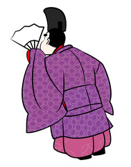 日本の貴族.のぞき見する直衣姿の男性。平安時代イメージイラスト