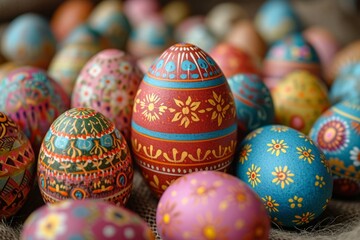 Fototapeta na wymiar Decorated Easter eggs with intricate traditional patterns