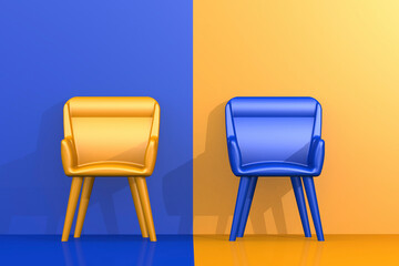 Yellow and blue color chair on different side