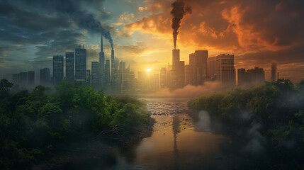 View of climate change and pollution aftermath of human carelessness and neglect. - obrazy, fototapety, plakaty