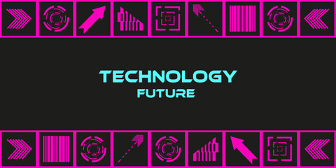 Trendy Geometric Cyberpunk element isolated black background. Modern Geometrical banner. Acidic Pink Technology future Geometry shapes. Vector illustration can used web social media design. EPS 10
