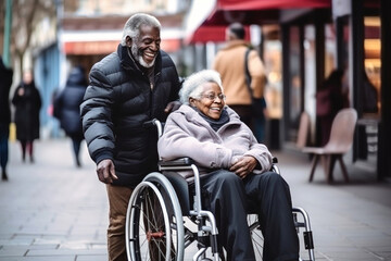 Man in Wheelchair Walking With Woman
