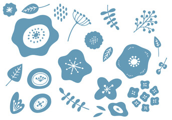 水色の北欧風植物のイラストセット