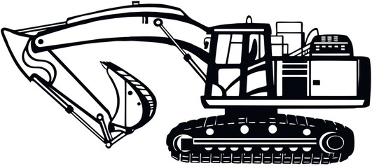 Excavator Dig Digger Machine Equipment - Construction Vehicle - Builder Building Build Fix Logo - obrazy, fototapety, plakaty