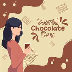 World chocolate day, Woman hold a cup of hot chocolate