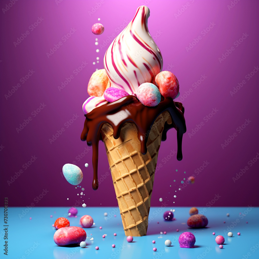 Wall mural ice-cream cone on color background