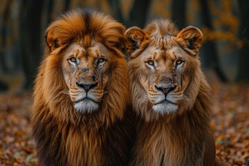 Obraz premium Lion Love: A Celebration of the Monthly Full Moon Generative AI