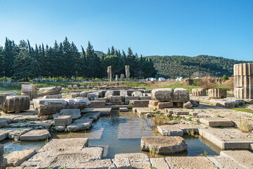 Scenic views of Claros (Klaros, Clarus), which was an ancient Greek sanctuary on the coast of...