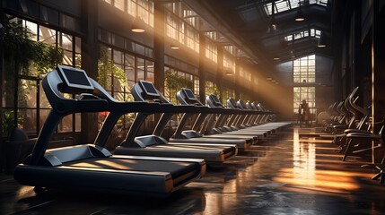 A photo of the interior of a modern fitness cen - obrazy, fototapety, plakaty