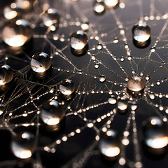 A macro shot of water droplets on a spider web.