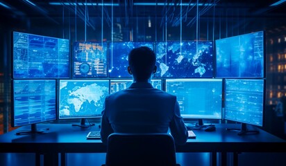 A professional working diligently on system administration and machine learning tasks to expand the network structure of the enterprise within an office environment