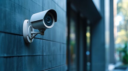 Modern surveillance camera is installed on a front door.A modern surveillance camera is installed on a front door.