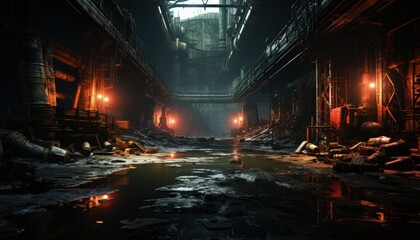 A large, abandoned factory with an industrial aesthetic