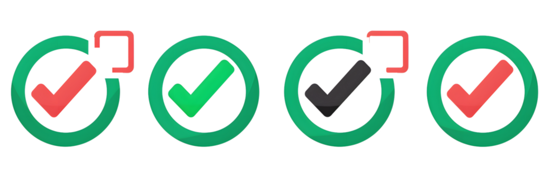 Green check mark, red cross mark icon set. Isolated tick symbols, checklist signs, approval badge. Flat and modern checkmark design, vector illustration. - Powered by Adobe