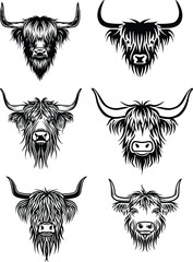 highland cow  silhouette set vector illustration 