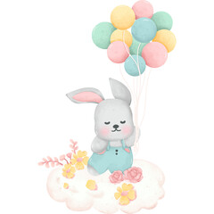Obraz na płótnie Canvas Rabbit with balloons watercolor 