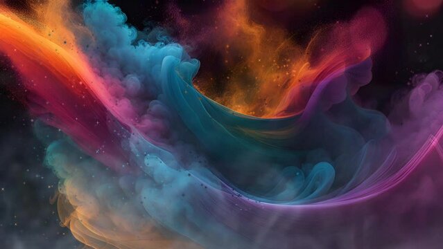 colorful smoke powder explosion fluid ink particles slow motion alpha matte isolated on black, Seamless and infinity looping animation. Live wallpaper or screen saver video
