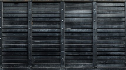 Black shutter door with stainless steel holder. grunge black metal foldable door background and texture.