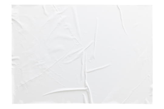 crumpled white paper texture , wrinkled poster template ,blank glued creased paper sheet mockup. white poster mockup on wall. empty paper mockup png, clipping path.
