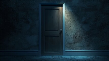 closed door in a dark room. the light shone on the door - obrazy, fototapety, plakaty
