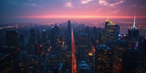 Panorama view night urban city