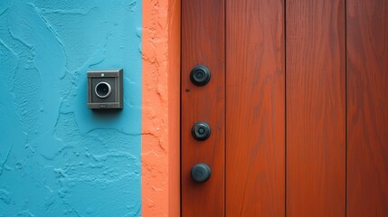 doorbell on the wall of the house with a surveillance camera 