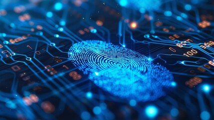 A fingerprint scan provides security access with biometric identification. Business Technology Safety Internet Concept. 
