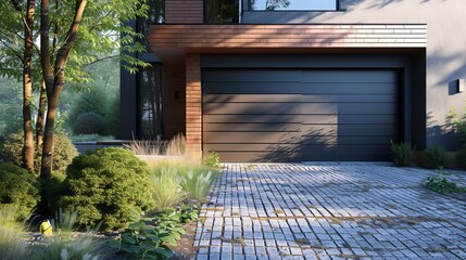 Modern garage entrance with sectional doors