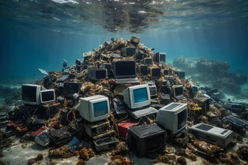 Foto op Plexiglas Piles of computer and electronic waste rubbed under the sea. © Viewvie