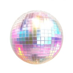 A glossy disco ball with a soft pastel-toned reflection, invoking a sense of nostalgia
