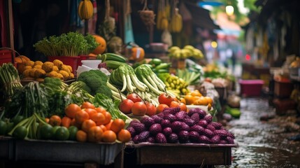 Fototapeta na wymiar Fruit market with various colorful fresh fruits