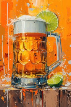 Cold Beer Marketing Artwork, Alcohol Beverage Street Mural Art, Food Culinary Commercial Painting Backdrop